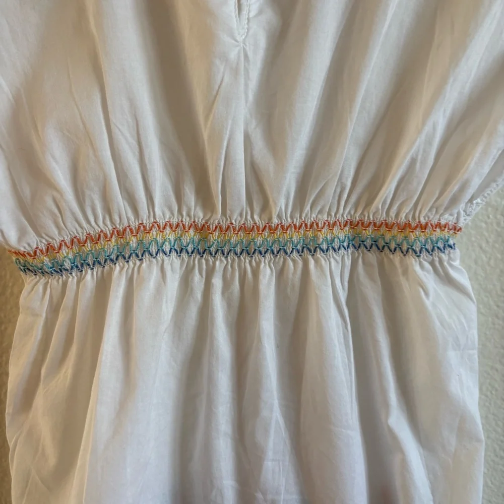 Gymboree White Cotton Top embroidered 4 girl floral tropical conch waist